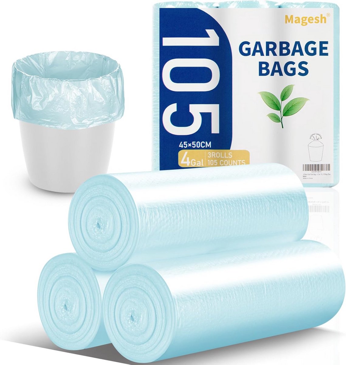 Sterke, lekvrije kleine vuilniszakken 4 gallon (15L) - 105 stuks, blauw