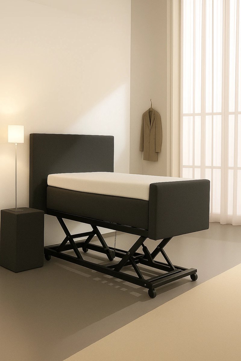 Serre Hoog Laag Bed / Boxspring 1 Persoons Verzorgingsbed Seniorenbed Elektrisch Verstelbaar, 80x200 cm, kleur antraciet