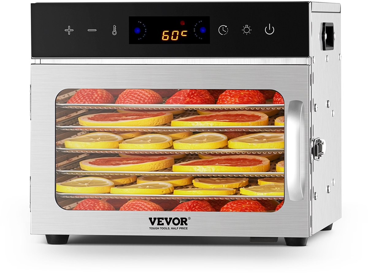 VEVOR Voedseldroger 6 Laden Roestvrij Staal 400W Gedroogd Fruit