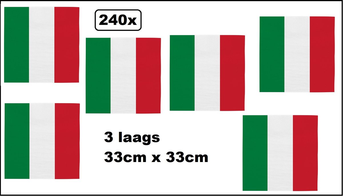 240x Servetten Italie 33cm x 33cm - 3 laags - Luxe Servet diner eten knoeien restaurant Italia WK 2026 BBQ thema feest verjaardag feest