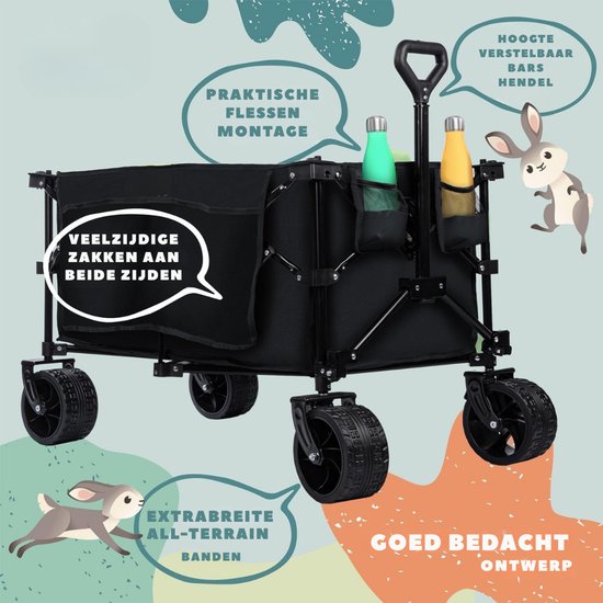 Aura® Bolderkap Opvouwbaar Luchtbanden - Bolderkar - Bolderkar Opvouwbaar - Zwart - 90cm x 50cm x 10cm — afbeelding 3