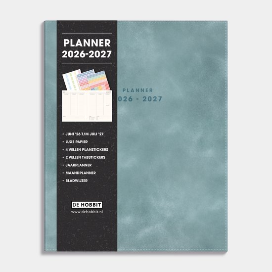 Hobbit - Luxe Weekplanner 2026-2027 - 1 week op 2 pagina's - Flex Kaft - Planner A5+ (23 x 18,5 cm) - Suedelook Aqua