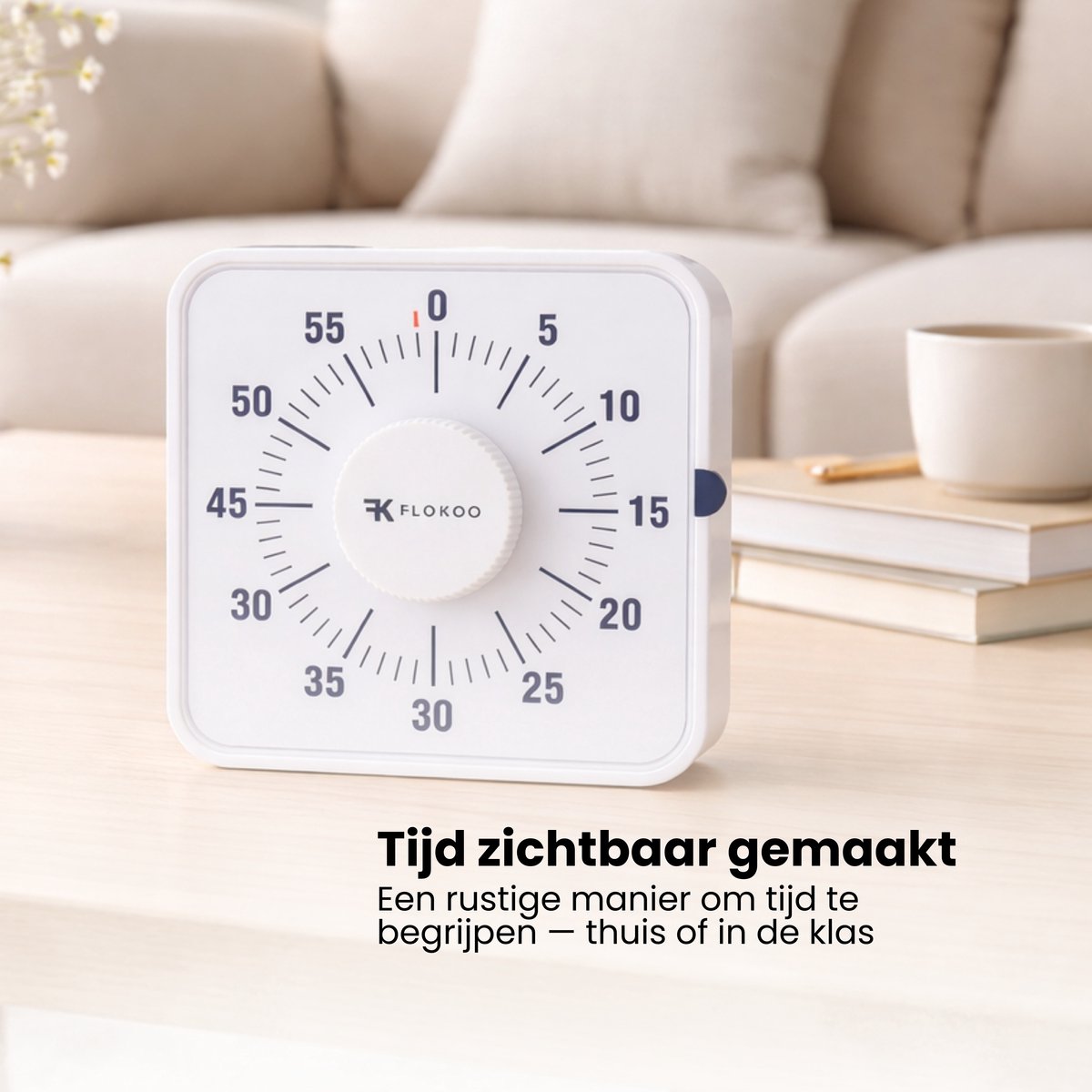 Leerklok Wit - 19cm x19 cm - Aftelklok - Kookwekker Analoog - Leer Klok kijken — afbeelding 7