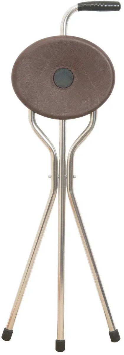 Garcia 1880 Wandelstok met zitje - Trio Maxi - Bruin - Driepoot - Max belasting 125 kg - Zithoogte 57 cm - Loophoogte 84 cm - Aluminium - Gewicht 860 gram - Zit wandelstok - Wandel zitstok
