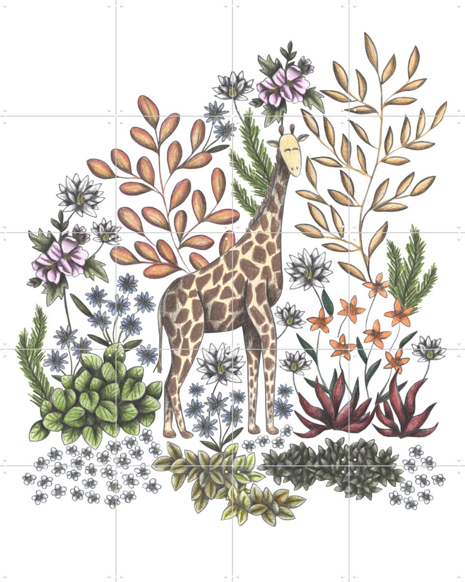 IXXI Safari Giraffe, Cecilia Battaini - 80 x 100 cm - Gratis ophangtool - Grote wanddecoratie en posters - Fantasierijk, Kleurrijk, Aquarel