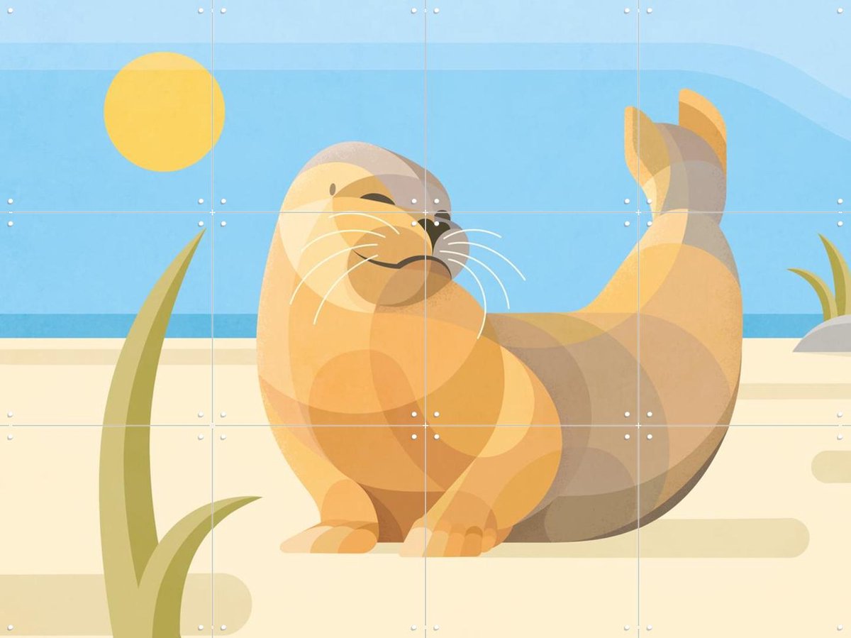 IXXI Zeehond, Elke Uijtewaal - 80 x 60 cm - Gratis ophangtool - Grote wanddecoratie en posters - Grafisch Ontwerp, Speels, Digitale Kunst