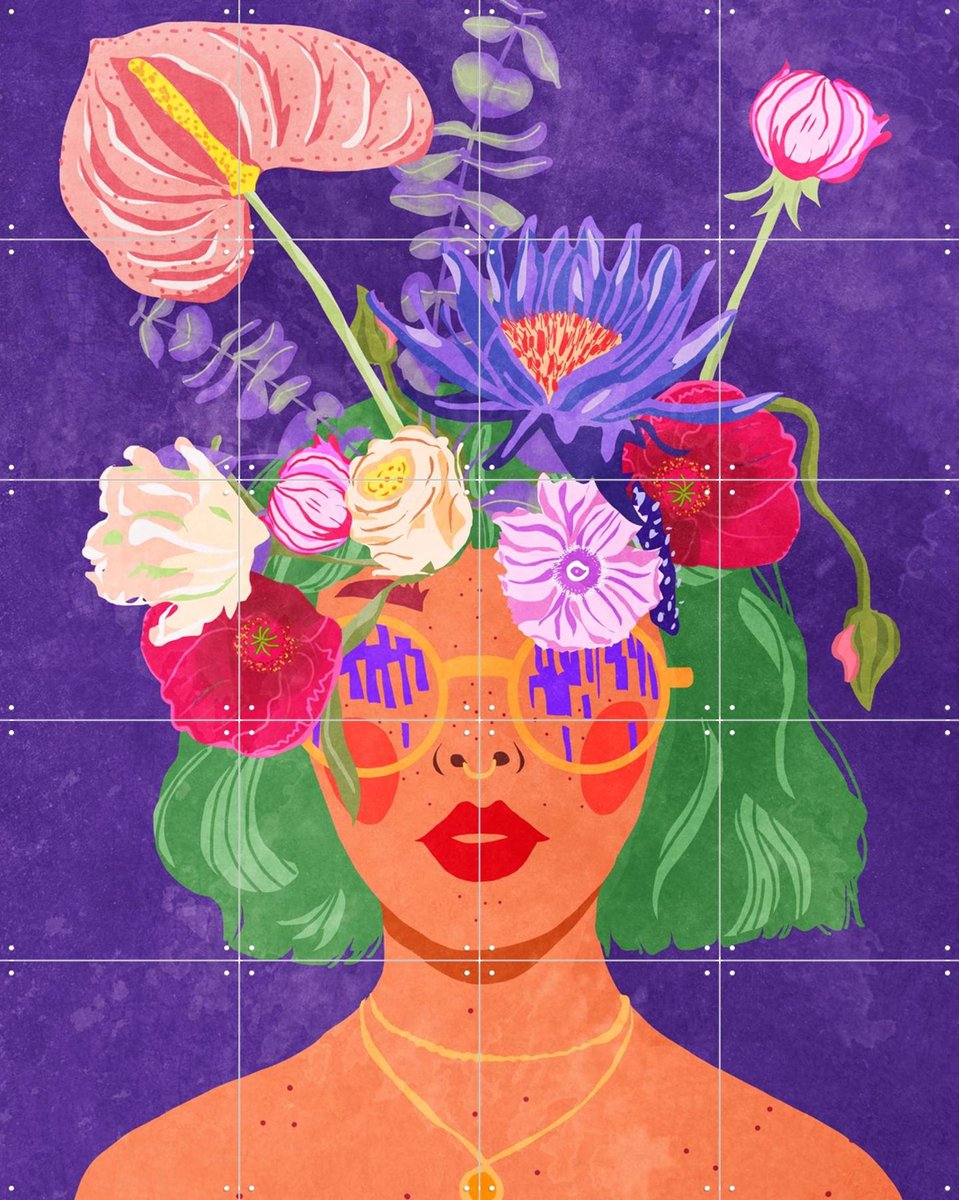 IXXI Flower Head, Raissa Oltmanns - 80 x 100 cm - Gratis ophangtool - Grote wanddecoratie en posters - Digitale Kunst, Pop art, Speels, Illustraties