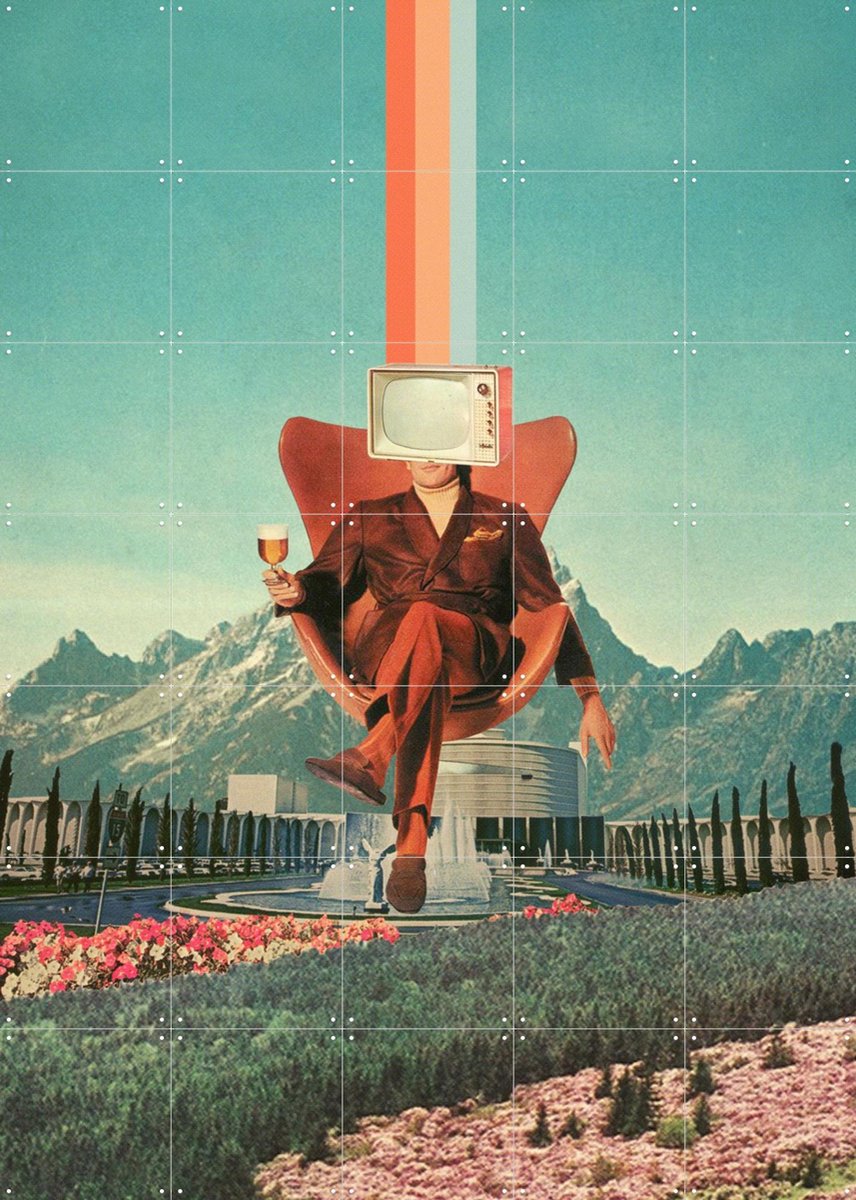 IXXI Enemy, Frank Moth - 100 x 140 cm - Gratis ophangtool - Grote wanddecoratie en posters - Kleurrijk, Vintage, Collage, Pop art, Surrealisme