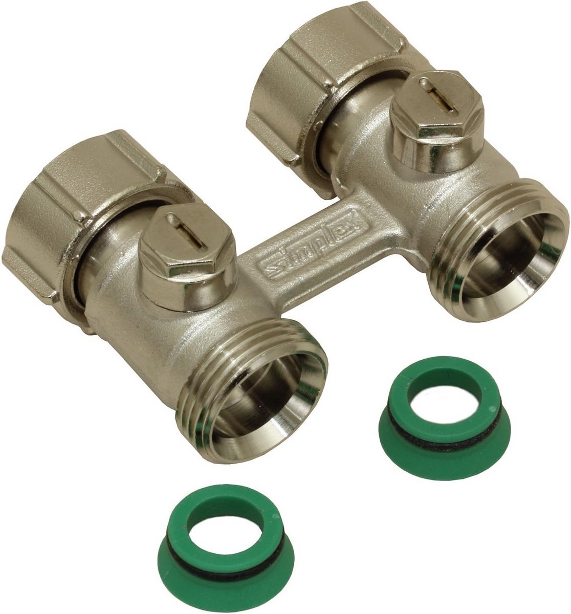 Tweebuis kraanblok voor Compact Radiator 50mm Asafstand Inclusief Afsluiting