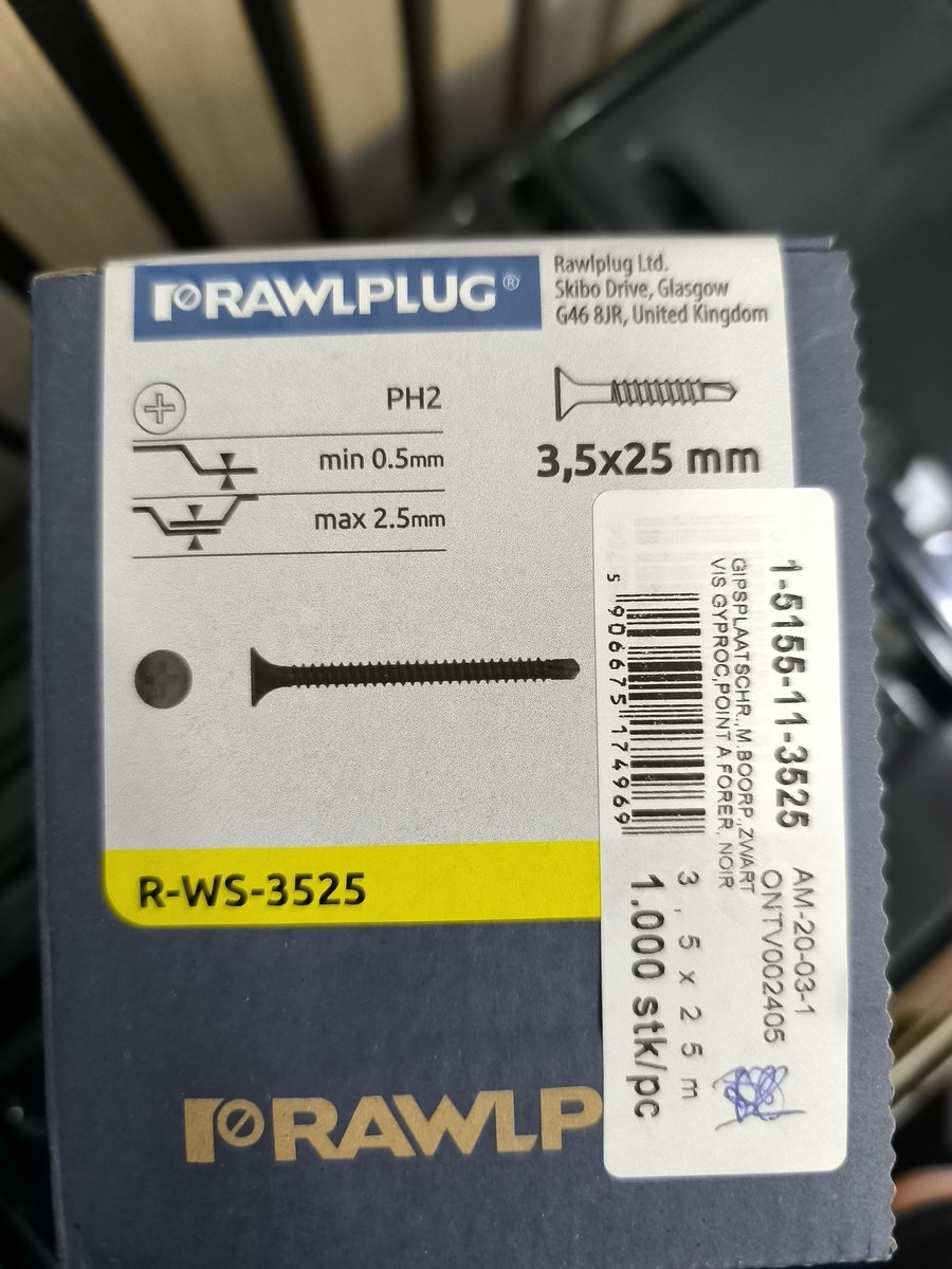 Gipsplaats schroeven m.boorp.zwart 3.5*25 mm 1000 stuk