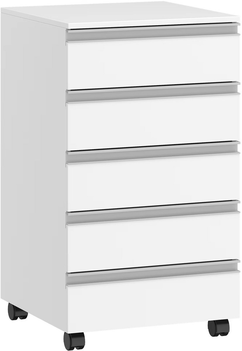 Naiz - Ladekast - Archiefkast - Wit - 5 lades - Met wieltjes - Met slot - 40 x 40 x 65 cm