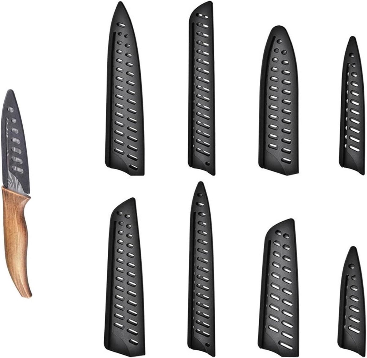 Lemmetbescherming voor keukenmessen - Kunststof - Universeel - Set van 8 - Zwart