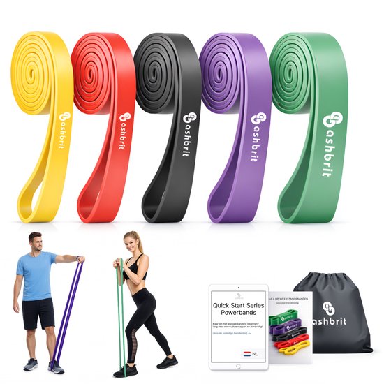 Ashbrit® Weerstandsbanden – Set van 5 Power Bands – 5 Weerstanden – Fitness Elastieken – Inclusief Draagtas