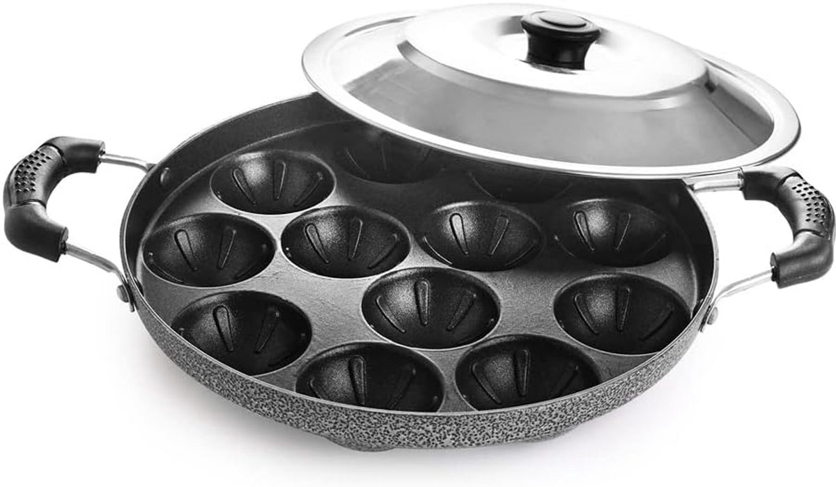 Non-Stick Appam Pan Maker voor Paniyaram, Takoyaki en Aebleskiver - 23cm Zwart