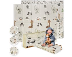 Roosly Speelmat Baby - Speelkleed Baby - Inclusief Opbergtas - babygym - Dubbelzijdig en opvouwbare Foam XPE 180 x 200 cm - speelgoed - Veilig & Zacht - model Safari