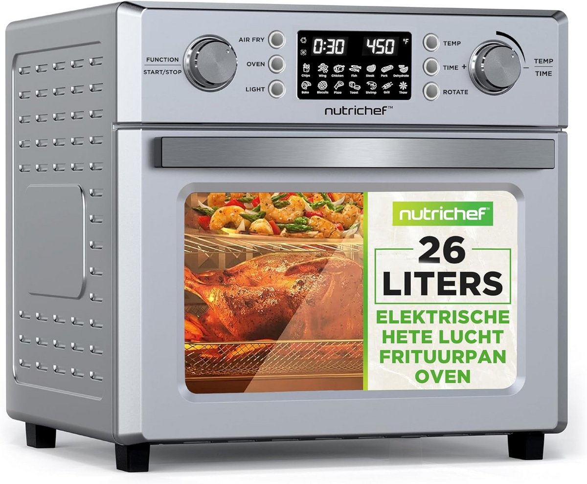 Grote Airfryer Oven met Rotisserie - 26 Liter XXL - 1700W - 10 Digitale Programma's - Hetelucht & Grill