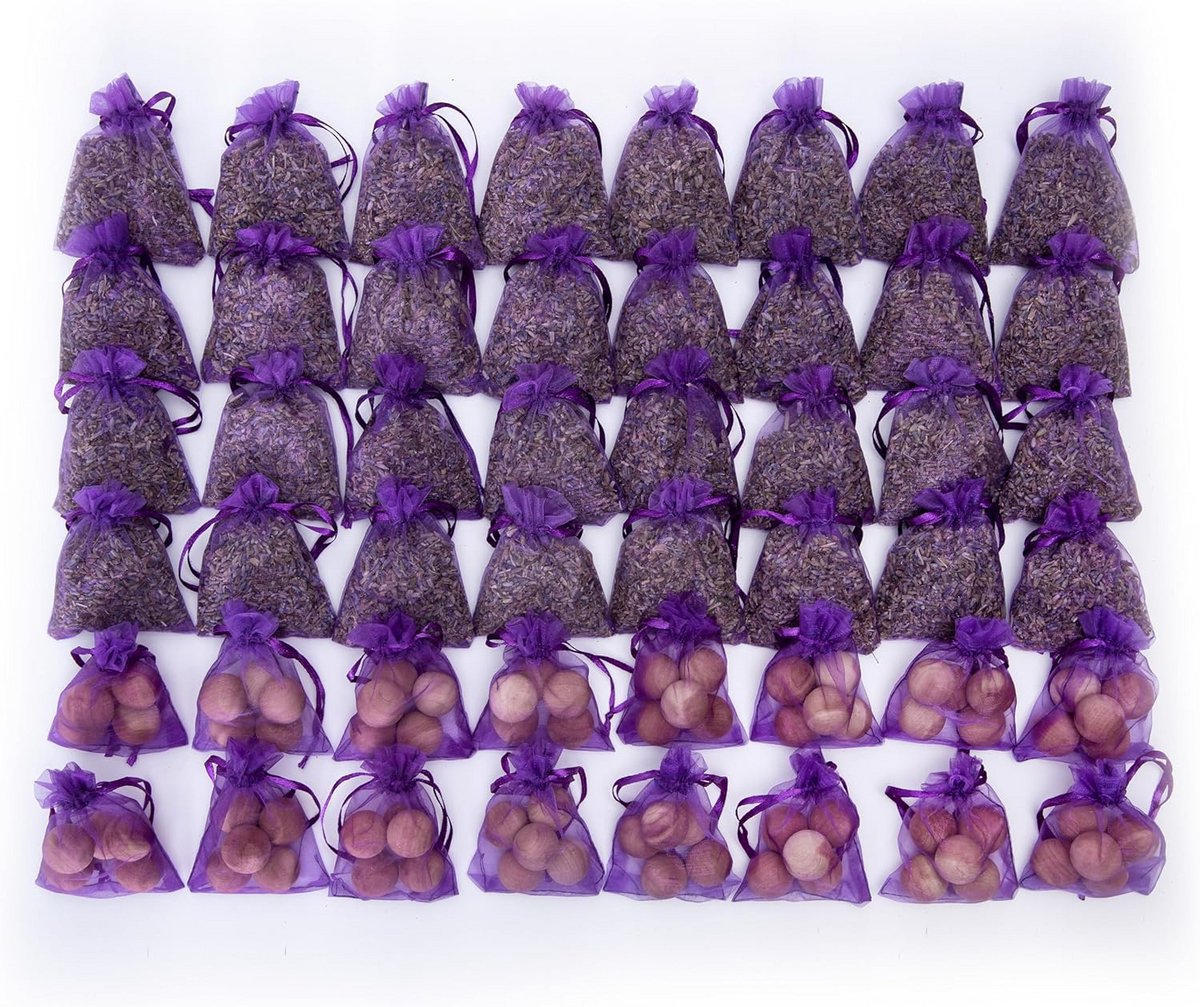 48-delige Set Lavendel en Ceder Zakjes - Natuurlijke Moth Bestrijding en Frisse Geur voor Kledingkast en Lades