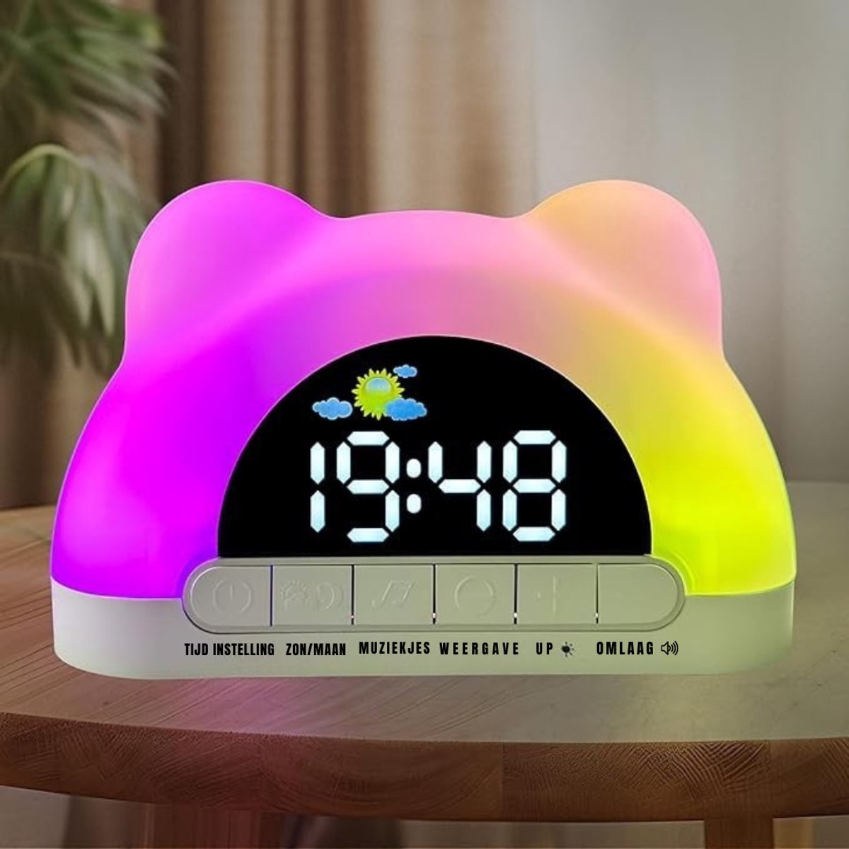 Aura® Slaaptrainer Kinderen - Slaaptrainer - Kinderwekker - Digitaal - Ingebouwde Muziekjes en Witte Ruis - Meerkleurig - 16cm x 4cm x 11cm