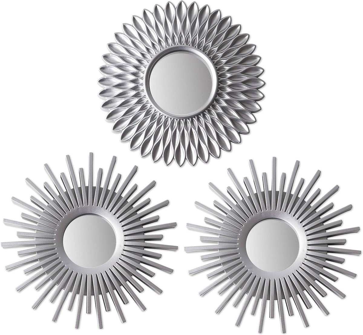 3-Delige Wandspiegel – Ronde Zonnespiegel – Zilver – Wanddecoratie & Cadeau