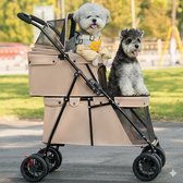 COSTWAY 3-in-1 hondenwagen, hondenbuggy 2 etages met gaasvensters en tassen en kussens, Oxford & metaal, huisdierbuggy tot 16 kg, hondenbox transporttas inklapbaar, voor honden, katten, huisdieren