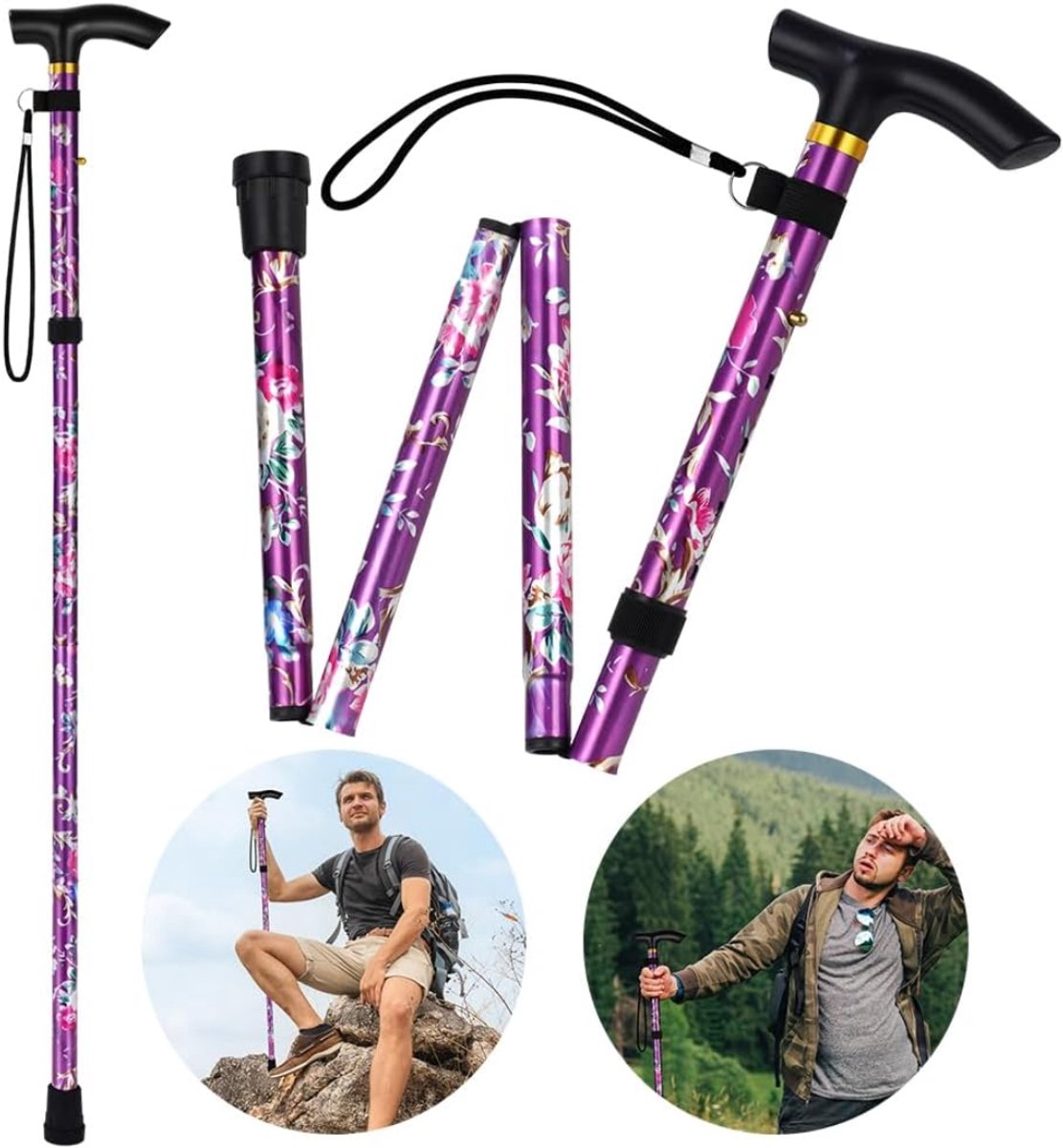 Wandelstok Opvouwbare-bergstok-alle-terreinen-5-traps-hoogte-verstelbare-lichte-draagbare-wandelstok-mannen-vrouwen-uniseks