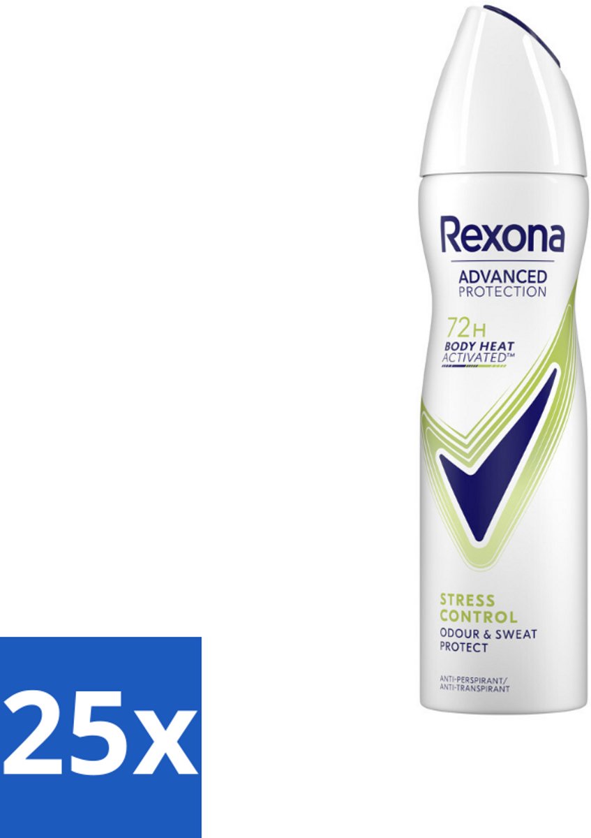 25 x Rexona Deodorant Spray Advanced Protection Stress Control 150 ml - Anti-transpirant Spray - Stress Zweten - Frisse Citrusgeur - Body Heat Activated - 72 Uur Bescherming