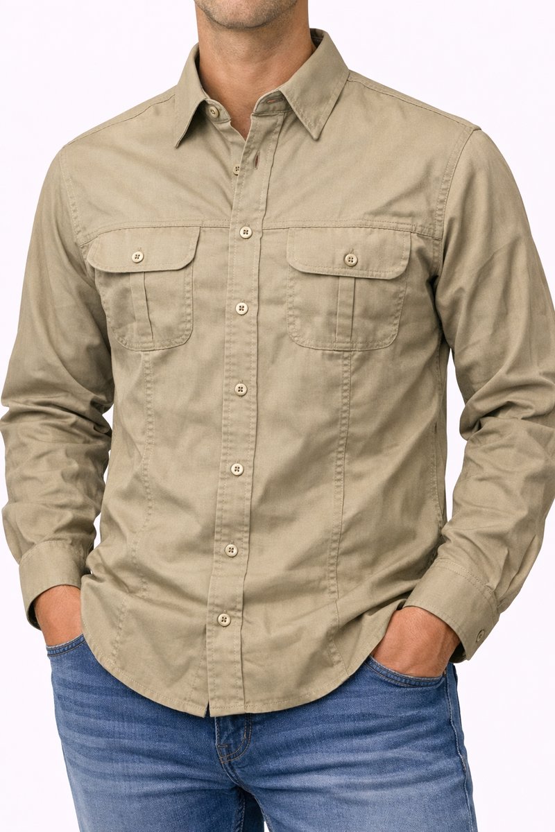 Werkoverhemd Harvest Heren – Beige – Maat XXL – Lange mouw – Stevig Katoen – Comfortabele Pasvorm
