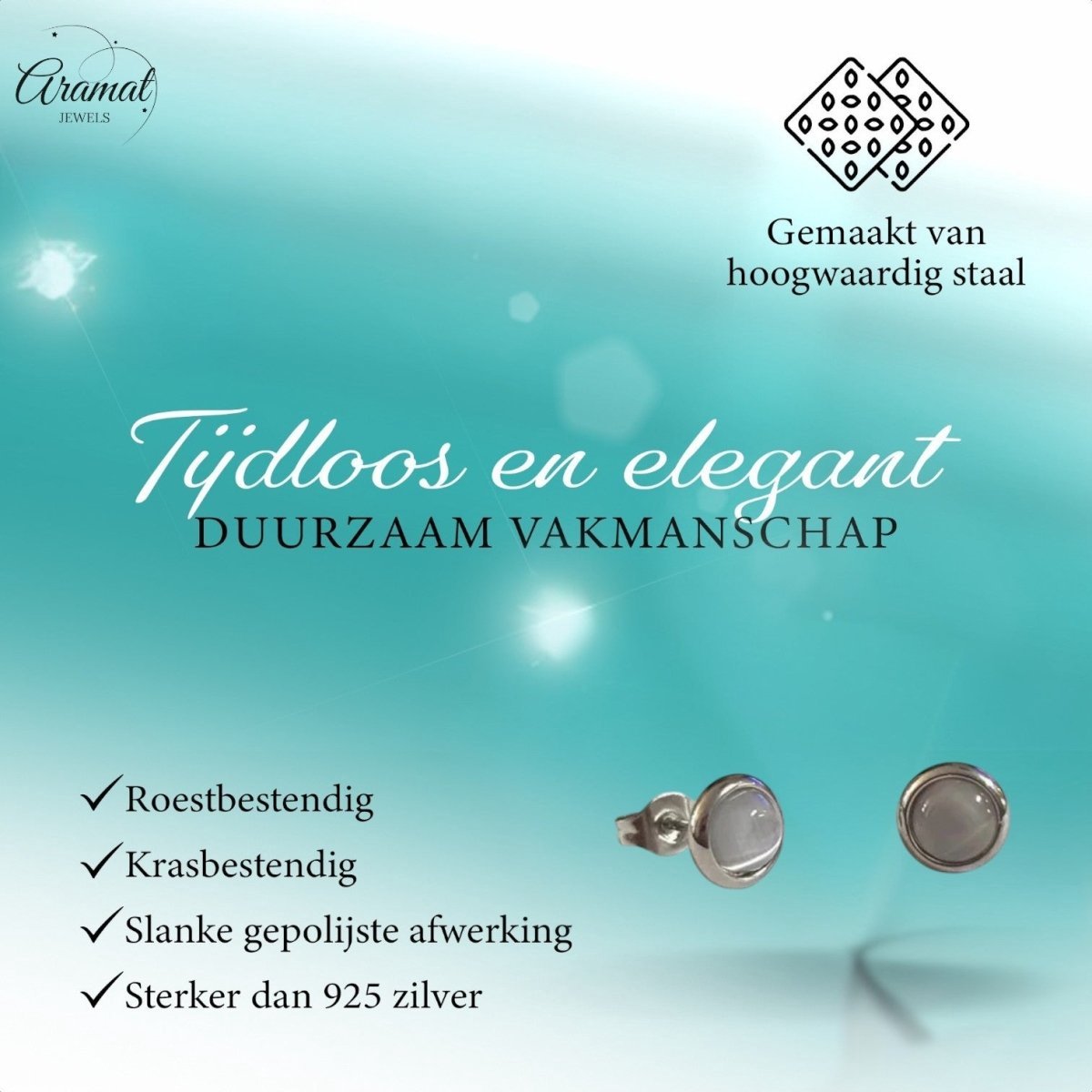 Aramat Jewels | Oorbellen | Kattenoog Oorbellen 8mm – Wit | | | |8mm | Staal | Kinderen, Volwassenen | Verkleurd niet