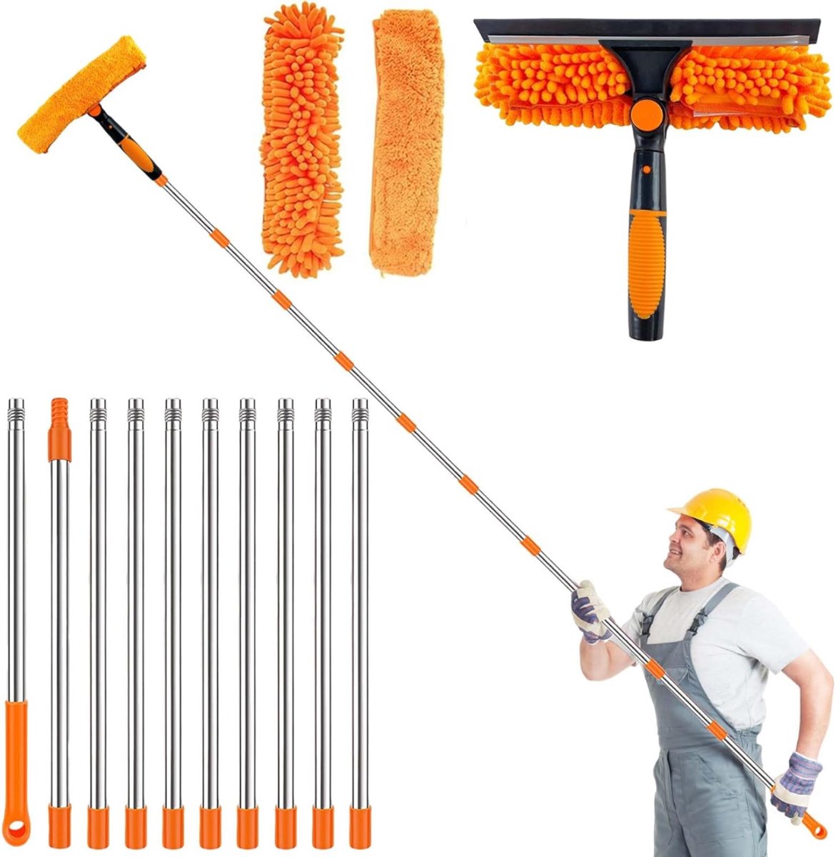 DnA® Telescoopsteel Ramenwassen - Ramenwasser Telescopisch - Telescoopsteel Voor Ramen - Oranje - 45cm x 16cm x 10cm