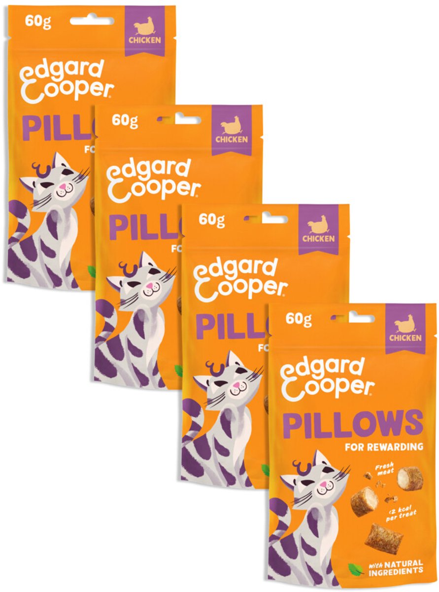 Edgard Cooper natuurlijke kattensnoepjes, Pillows Kip 4 x 60g, boordevol vers vlees, graanvrije lekkernijen voor een beloning, minder dan 2 kcal per lekkernij, natuurlijke ingrediënten, geen toegevoegde suiker