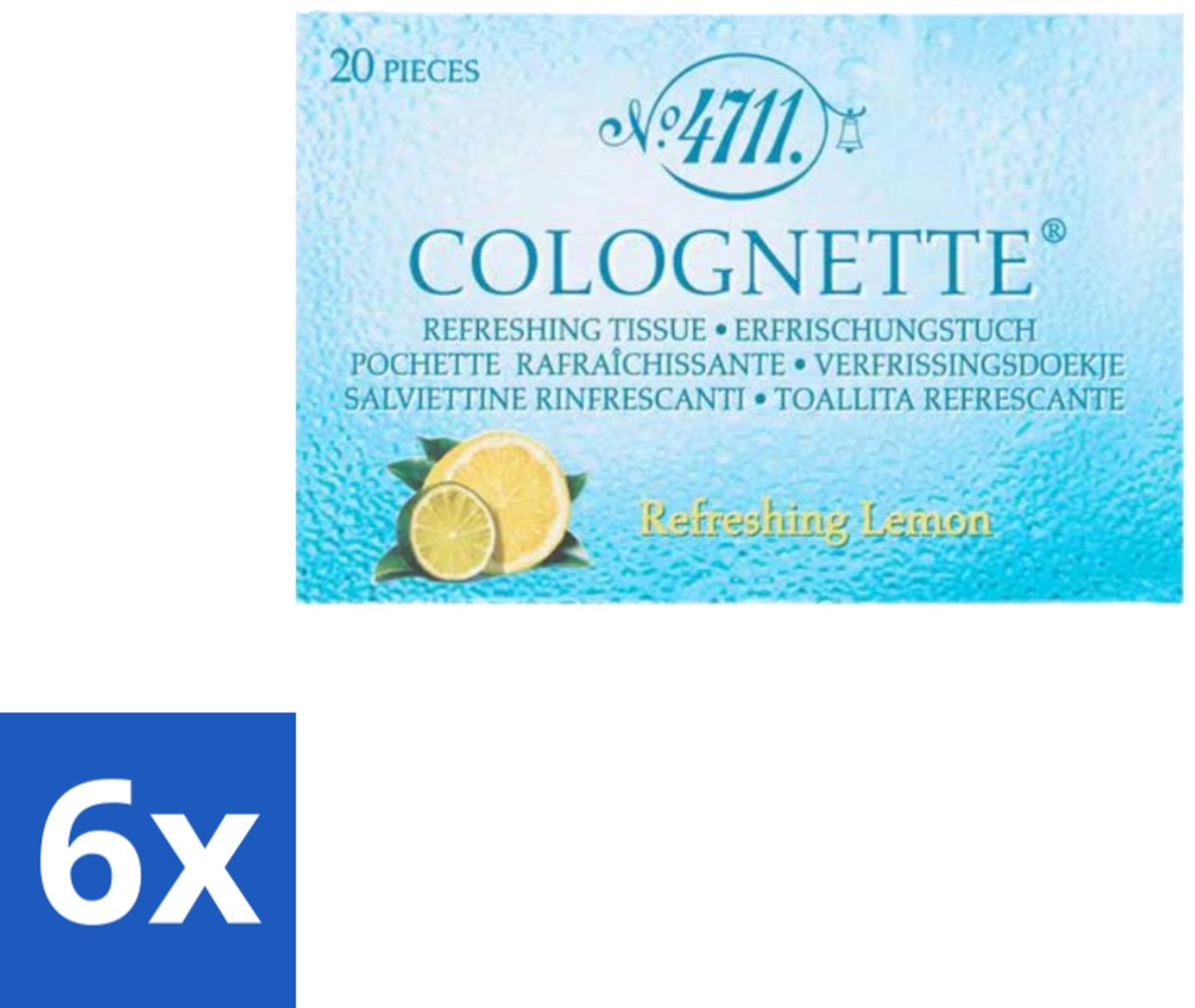 6 x 4711 – Colognette Tissues – Citrus – 20 Doekjes - 4711 Colognette Citrus - Verfrissingsdoekjes - Citrusgeur - Frisse Geur - Handdoekjes