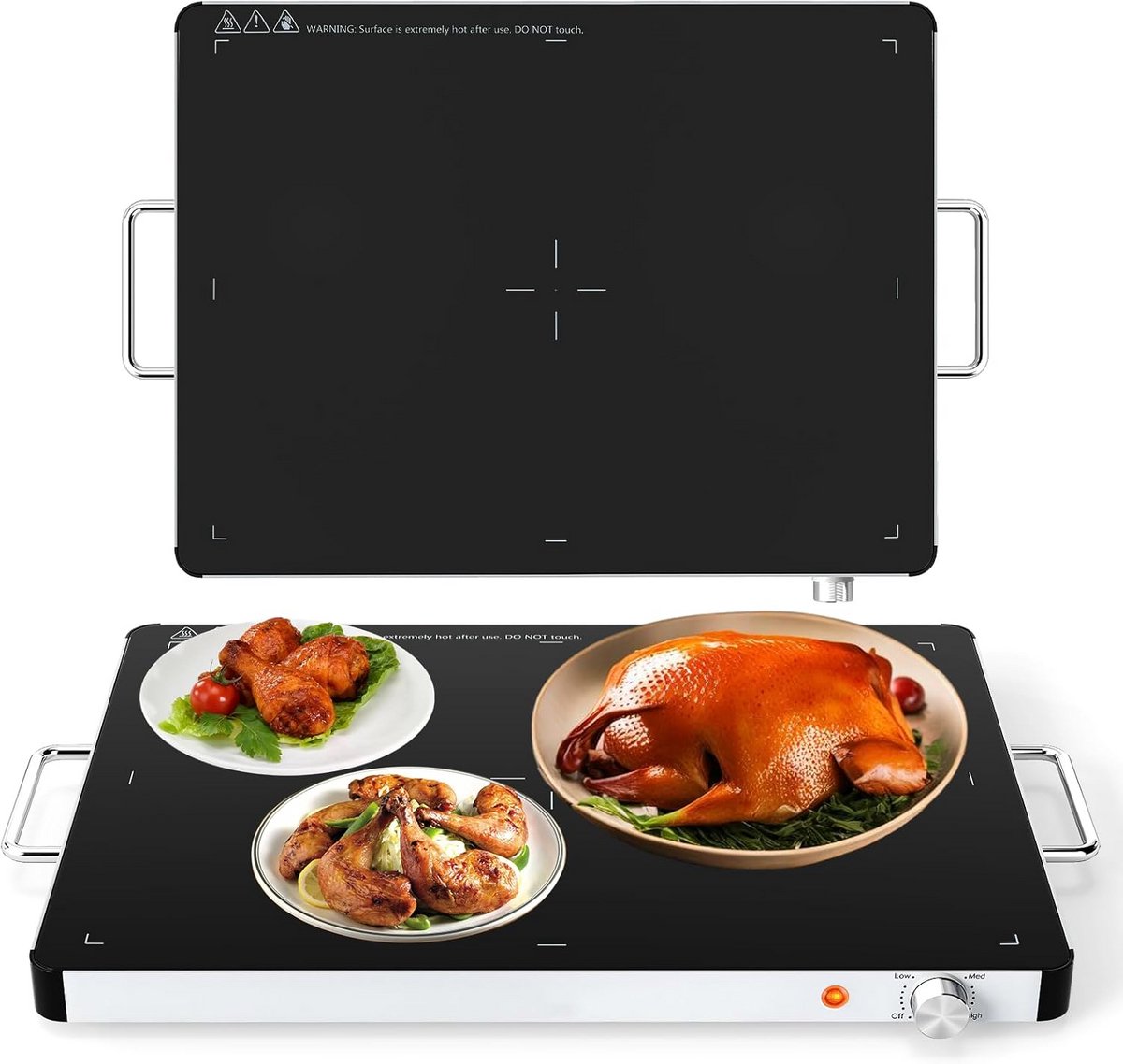 Elektrisch Warmhoudplateau met Glazen Oppervlak en Verstelbare Temperatuur voor Buffet en Feesten
