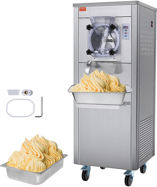 VEVOR CommerciëLe Ijsmachine, 18L/H Output, Harde Ijsmachine met Enkele Smaak, met Wielen, 6l Roestvrijstalen Cilinder, Led-Paneel, Automatische Voorkoeling met Reiniging, voor Restaurantsnackbars