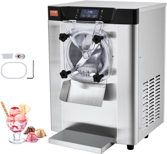 VEVOR CommerciëLe Ijsmachine, 12L/H Ijsmachine op Aanrecht met Enkele Smaak voor Harde Porties, 4,5 Liter Roestvrijstalen Cilinder, Led-Paneel, Automatische Voorkoeling met Reiniging