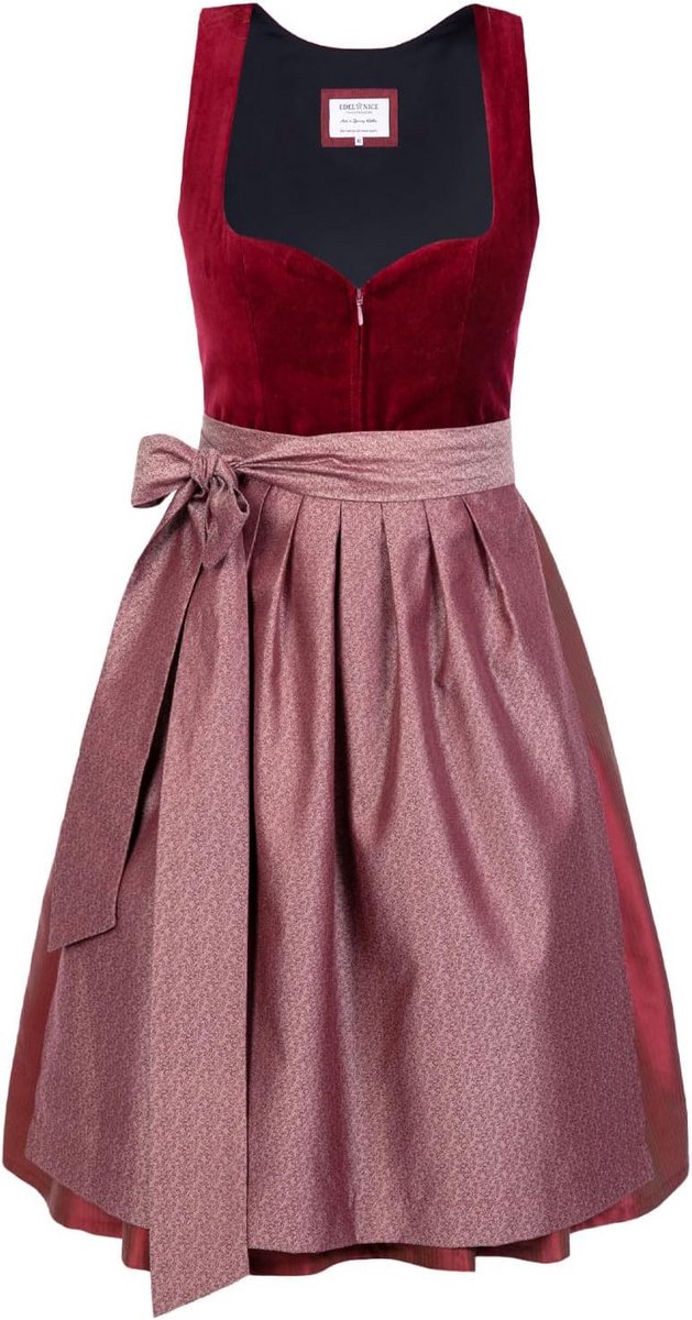 Exclusieve Midi Dirndl Rood Fluweel Hartvormige Halslijn Inclusief Schort