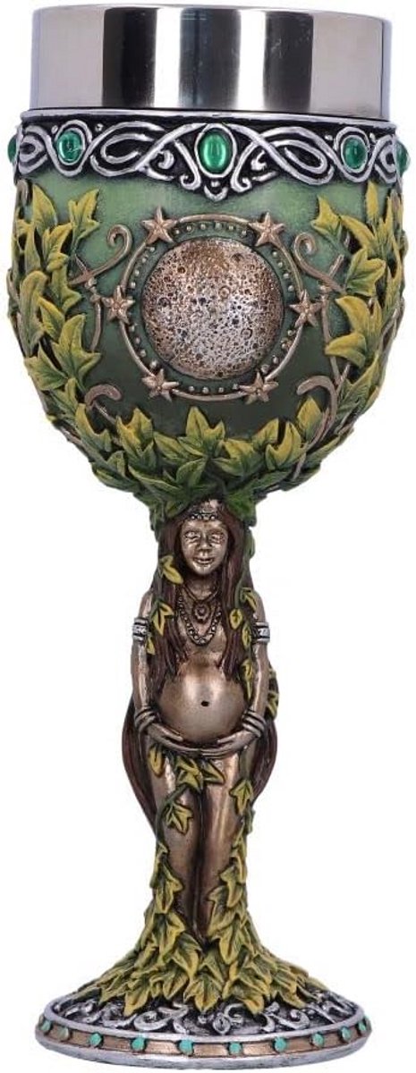 Grote Kelk met Zwangere Moederfiguur en Groene Bladeren - Mythologisch Drinkgerei 20.8cm