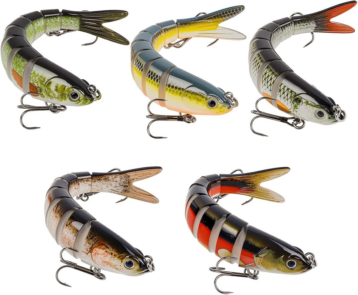 5 Stuks Kunstaas Set Wobblers Swimbaits voor Snoekbaars, Baars en Forel Vissen