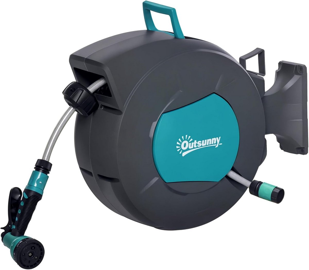 Wandslanghaspel - Slangoprol Tuinslanghouder - Tuin Besproeien - Automatische oproller 180 graden - 15 meter slang - Turkoois