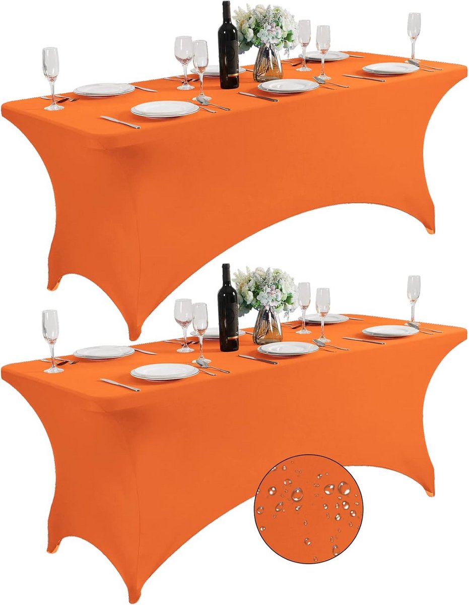 2x Waterdichte Tafelhoezen Elastisch - Universele Pasvorm voor Feest, Banket & Bruiloft - 1.8m Oranje