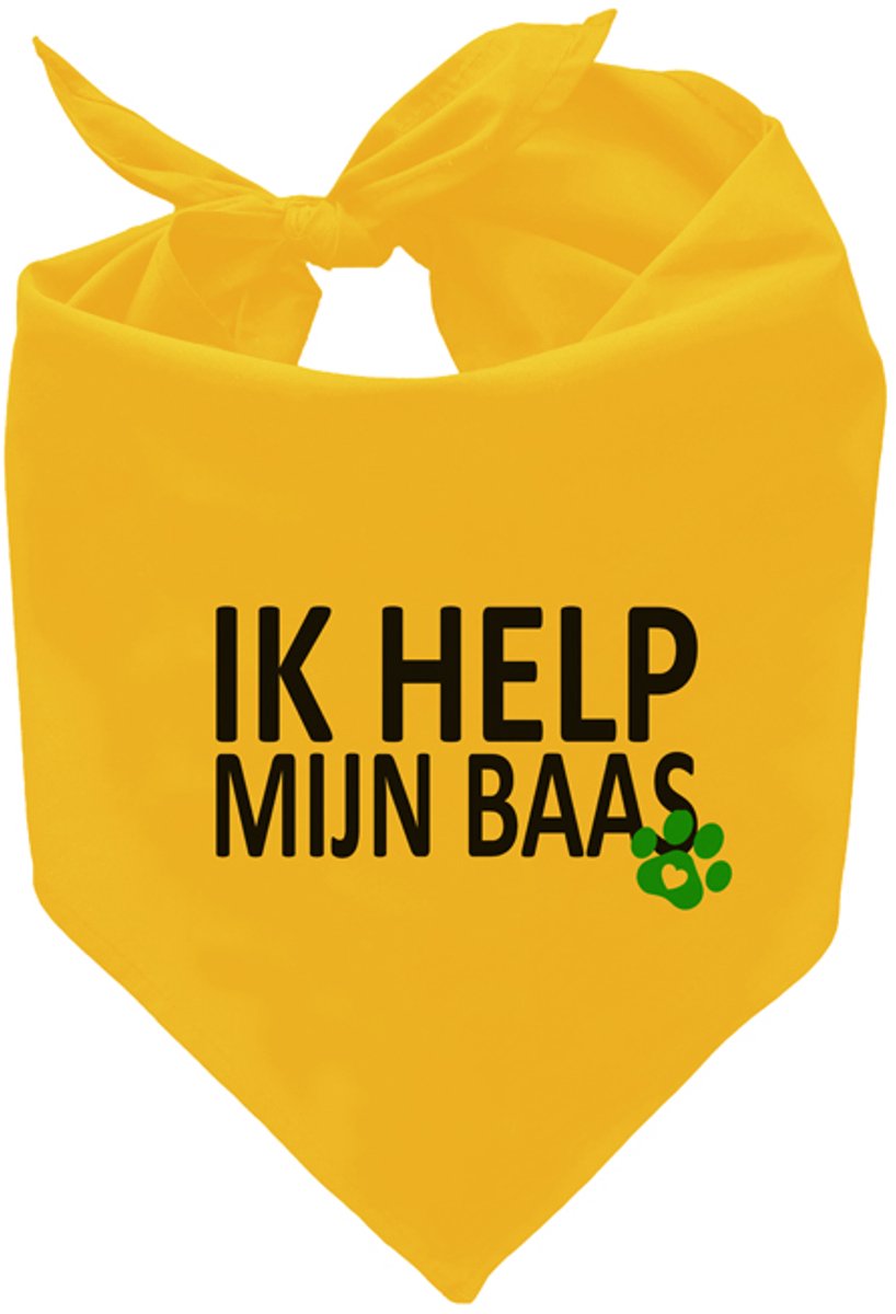 Gele honden bandana - Ik help mijn baas - 88cm voor middelgrote en grote honden. De gele hond, voor signalering en veiligheid.