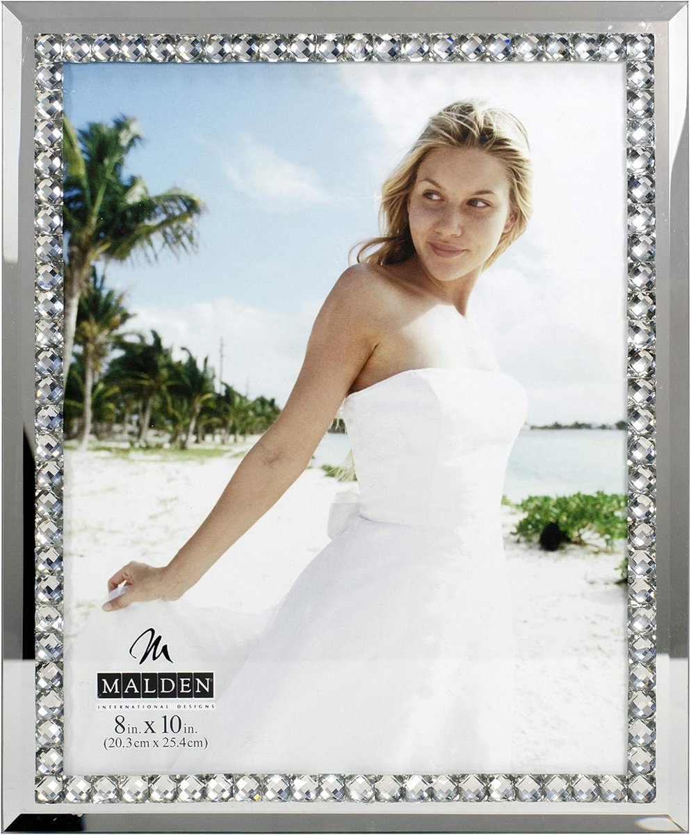 Luxe Spiegel Fotolijst 8x10 met Kristalrand - Glanzende Zilveren Foto Lijst