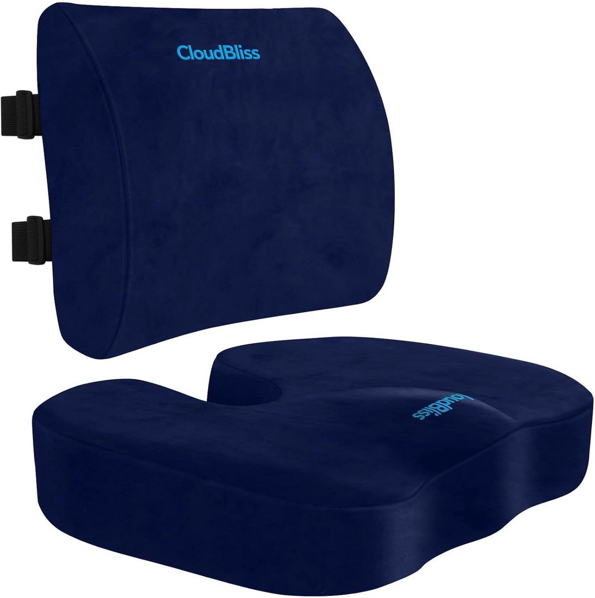 Ergonomisch Traagschuim Zitkussen en Lendensteunkussen voor Rugpijn en Ischias - Blauw