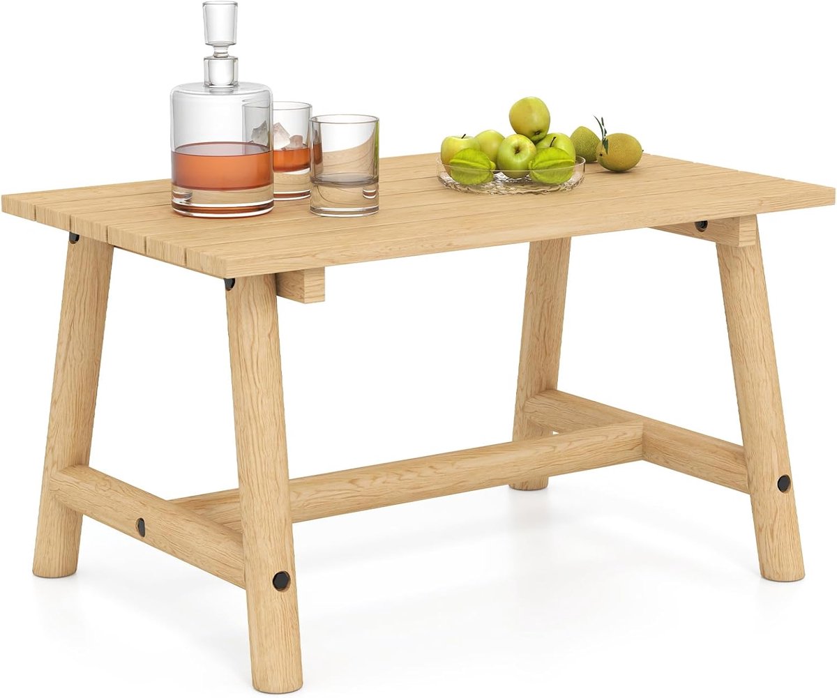 KOMFOTTEU Tuintafel van massief hout, bijzettafel voor buiten, belasting 125 kg, rechthoekig, lage tafel met lamellenplaat, voor balkon, terras, 90 x 55 x 50 cm (natuur)