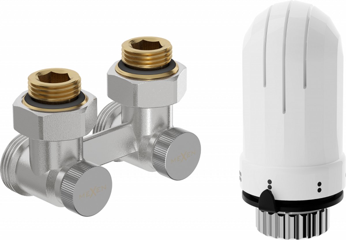 Mexen G03 dubbele buizenset DN50 thermostatisch, hoekvorm 1/2"x3/4", nikkel - W911-012-938-01