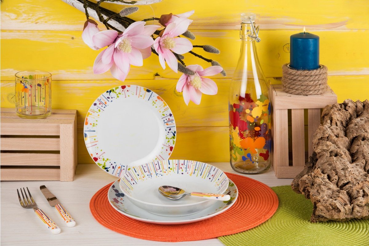 Excelsa Italiaans Design Dripping Bestekset – 24-delig – Veelkleurig – Speels Design