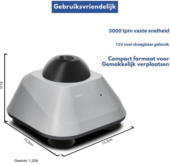 Aura® Mini Vortex Mixer - Laboratorium Mixer - Paint Shaker - Nagellak Schudder - Vortex Shaker - Incl. 120 Reageerbuisje - Paint Mixer - Grijs- 26cm X 19cm X 15cm; 1.27 kg van Aura — afbeelding 2