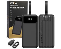 Zybra® Powerbank 30000 mAh – Powerbanks 22.5W Snellader – USB-A/USB-C/IOS – LED Indicatie – Universeel – Ingebouwde kabels – Noodpakket