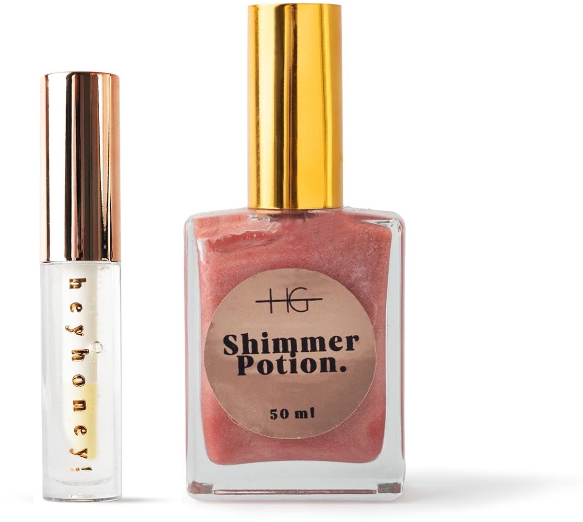 HG AESTHETICS Summer Shine Set – HeyHoney Lip Oil 10 ml + Elixir Shine Dry Oil 50 ml – Hydraterende Duo voor Stralende Lippen & Huid (Sunburst Pink + Honey) - cadeautje vrouw
