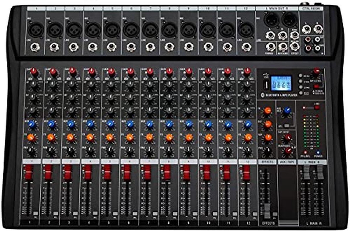 12-kanaals DJ-soundcontroller met USB, XLR en Bluetooth
