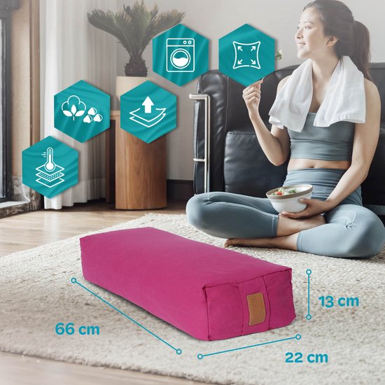 #DoYourYoga - Hoekig Yoga bolster - »Paravati« - Meditatiekussen met bio-organische boekweit schalen vulling - L67 cm & diam.13 cm - pink van #DoYourYoga — afbeelding 5